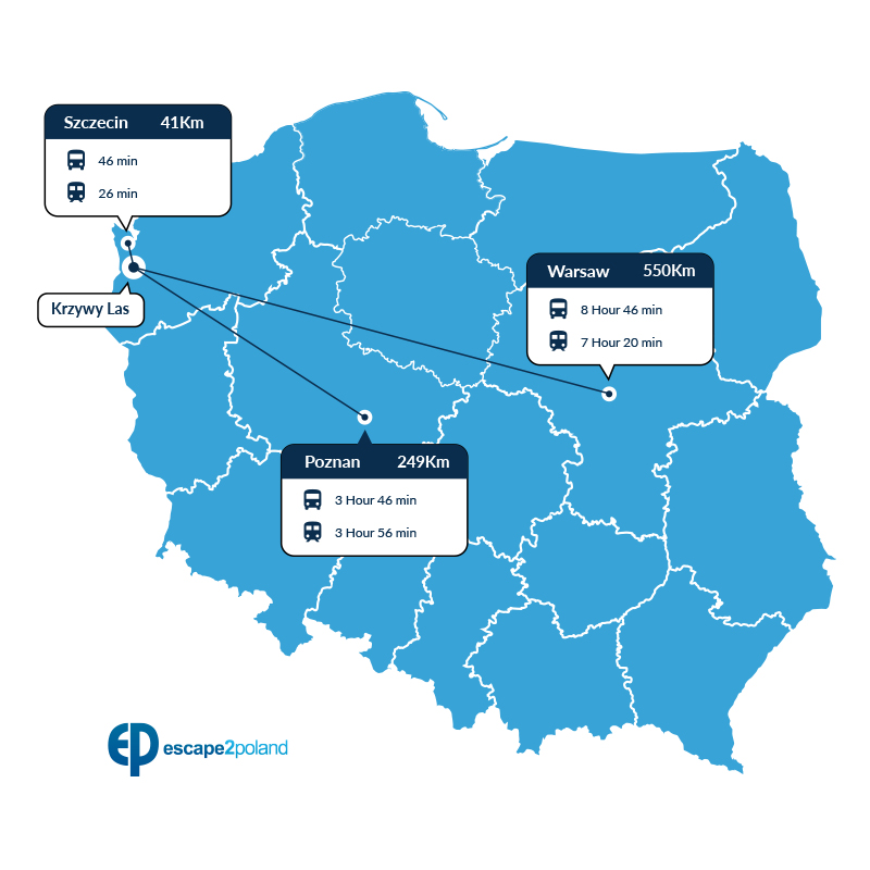 crooked forest on the Poland map